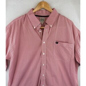 CINCH Mens Large Short Sleeve Button Down Shirt Red Blue Geometric Print Rodeo